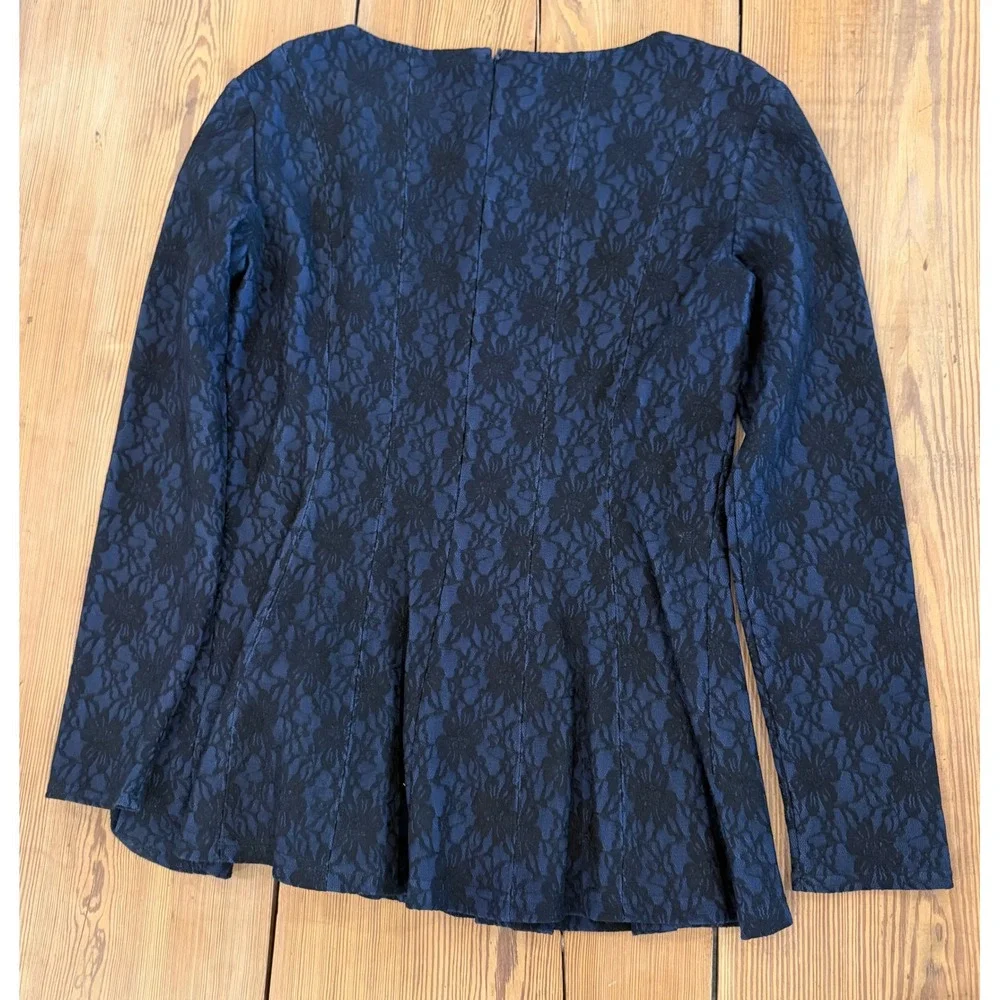 Sara Campbell Navy Blue Lace 2 Piece Peplum Top and Pants Set Womens Size M